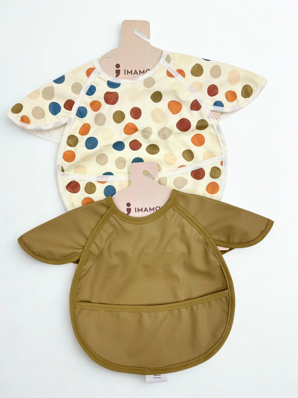 Baby Bibs Combo – Polka Dot & Plain | Cap Sleeve & Waterproof