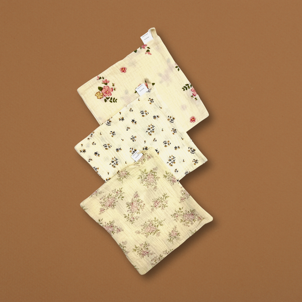 Baby Muslin Cloth 3pcs Set – Soft Cotton Burp & Face Towels | Pastel Floral Design