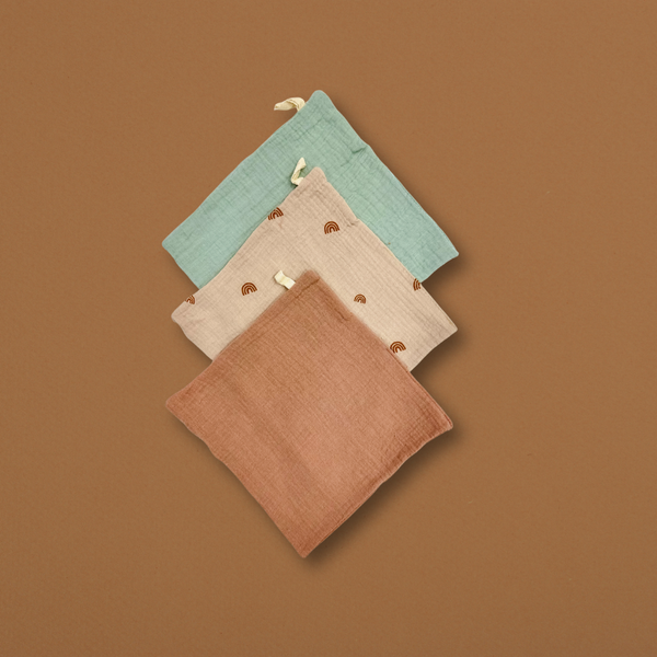 Baby Muslin Cloth 3pcs Set – Soft Cotton Burp & Face Towels | Solid Mix Colors