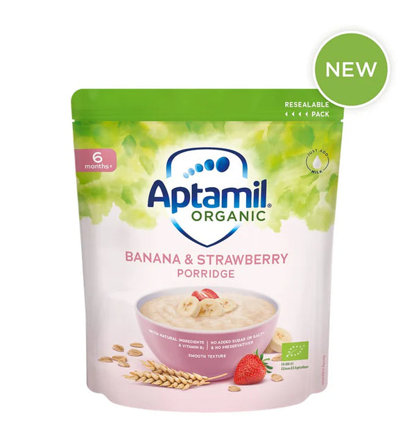 NUTRICIA Aptamil Organic Banana and Strawberry Porridge 6 Months+ 180g - IMAMOM