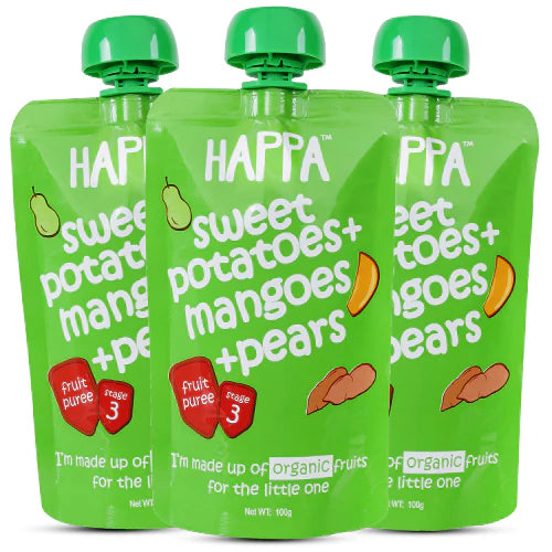 Happa Purees- Sweet Potatoes , Mangoes & Pears